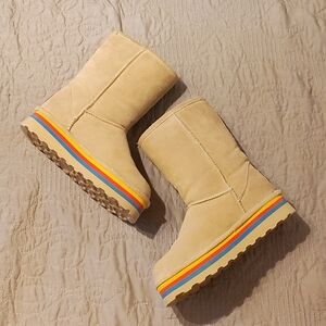 Bearpaw Retro Elle Suede Sheepskin Wool Platform Winter Boots Sz 8